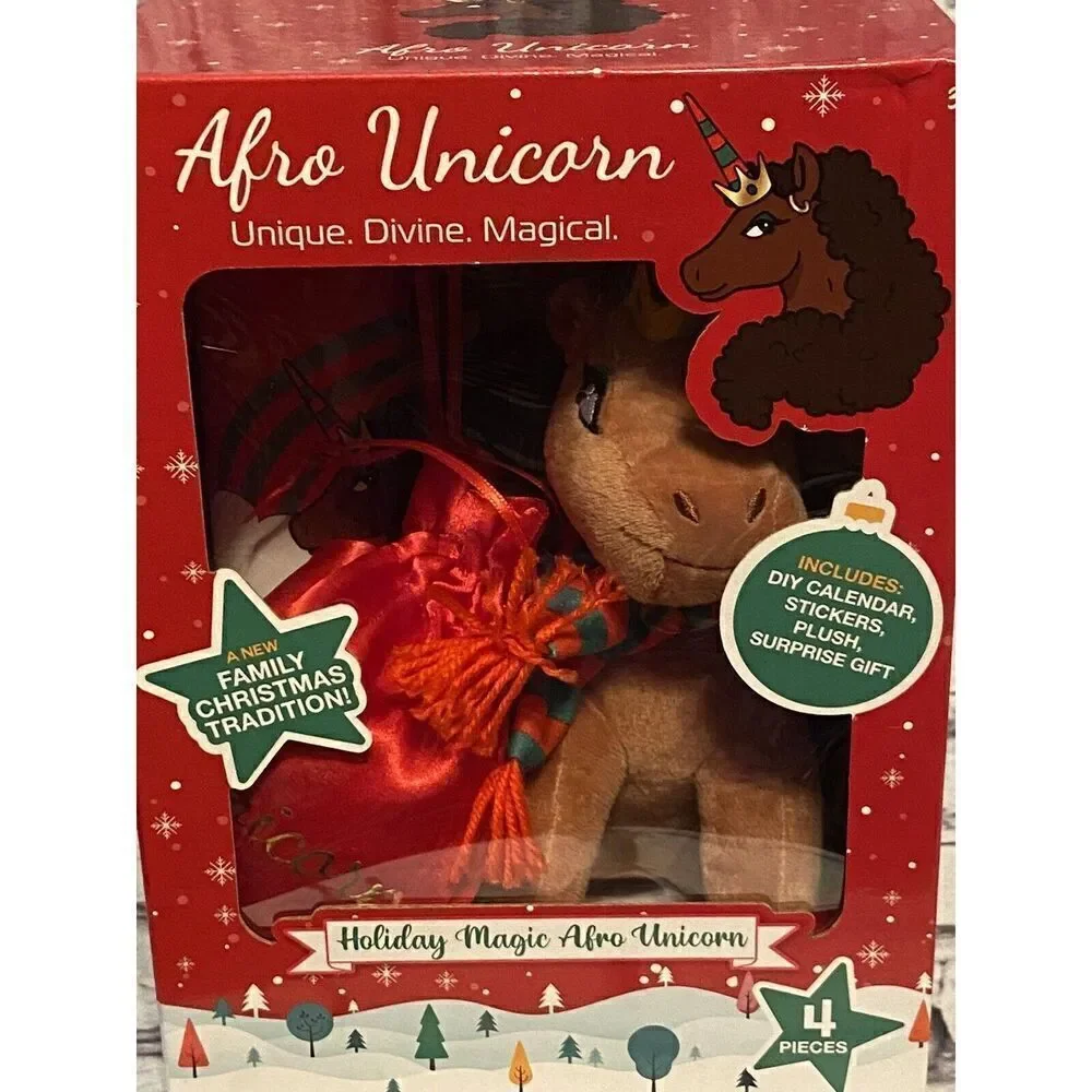 Afro Unicorn Holiday‎ Plush Set – Stuffed Unicorn Toy Christmas 4-Piece Gift Set
